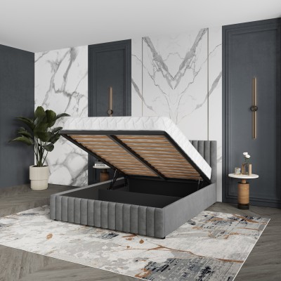 Łóżko tapicerowane CARMIA – Tkanina pluszowa – kolor: Kronos