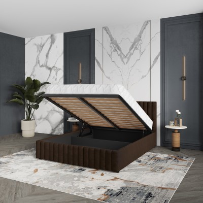 Łóżko tapicerowane CARMIA – Tkanina pluszowa – kolor: Kronos