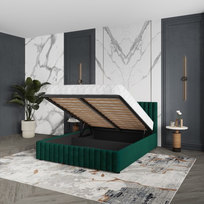 Łóżko tapicerowane CARMIA – Tkanina pluszowa – kolor: Kronos