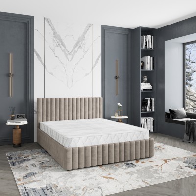 Łóżko tapicerowane CARMIA – Tkanina pluszowa – kolor: Paros