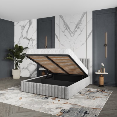 Łóżko tapicerowane CARMIA – Tkanina pluszowa – kolor: Paros