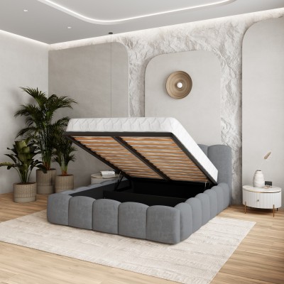 Łóżko tapicerowane FALINA – Tkanina pluszowa – kolor: Kronos