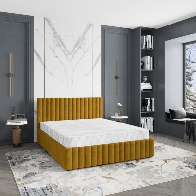 Łóżko tapicerowane CARMIA – Tkanina pluszowa – kolor: Kronos