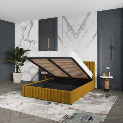 Łóżko tapicerowane CARMIA – Tkanina pluszowa – kolor: Kronos