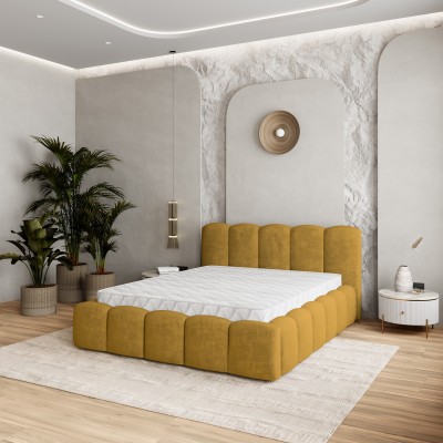 Łóżko tapicerowane FALINA – Tkanina pluszowa – kolor: Kronos