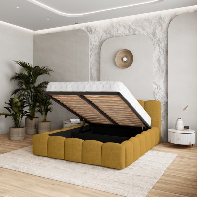 Łóżko tapicerowane FALINA – Tkanina pluszowa – kolor: Kronos