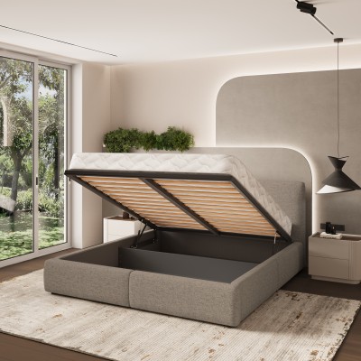 Łóżko tapicerowane FELURO – Tkanina plecionka – kolor: Neve