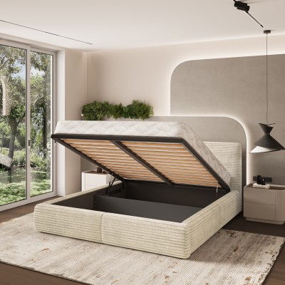 Łóżko tapicerowane FELURO – Tkanina sztruksowa – kolor: Tilia