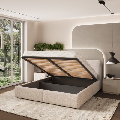 Łóżko tapicerowane FELURO – Tkanina plecionka – kolor: Neve