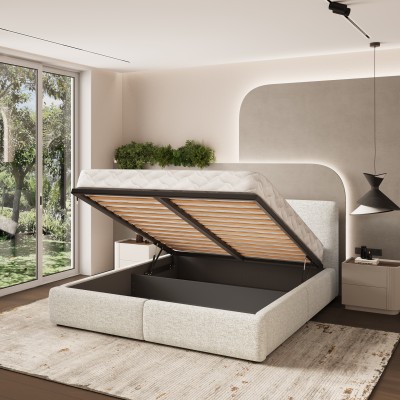 Łóżko tapicerowane FELURO – Tkanina plecionka – kolor: Neve