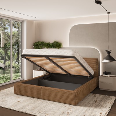 Łóżko tapicerowane FELURO – Tkanina sztruksowa – kolor: Tilia