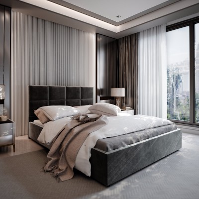 Łóżko tapicerowane LIMENA – Tkanina pluszowa – kolor: Kronos