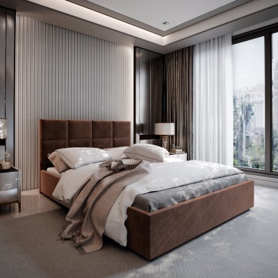 Łóżko tapicerowane LIMENA – Tkanina pluszowa – kolor: Kronos