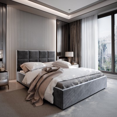 Łóżko tapicerowane LIMENA – Tkanina pluszowa – kolor: Paros