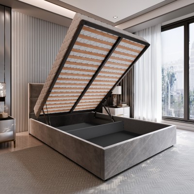 Łóżko tapicerowane LIMENA – Tkanina pluszowa – kolor: Paros