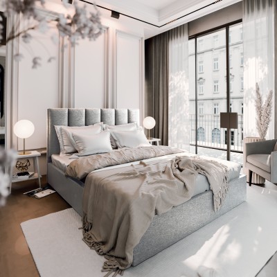 Łóżko tapicerowane LURE – Tkanina plecionka – kolor: Sawana