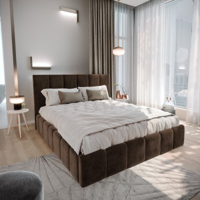 Łóżko tapicerowane TARANTO – Tkanina welurowa – kolor: Monolith