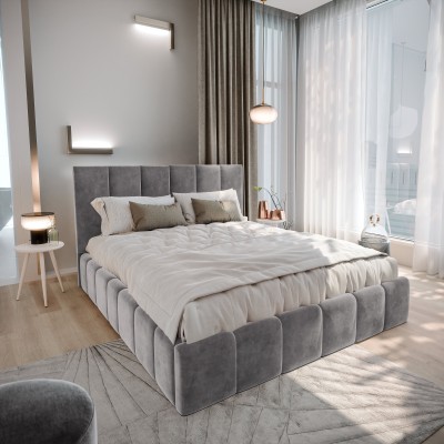 Łóżko tapicerowane TARANTO – Tkanina welurowa – kolor: Monolith