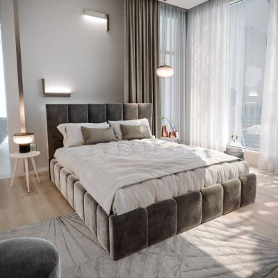 Łóżko tapicerowane TARANTO – Tkanina welurowa – kolor: Monolith