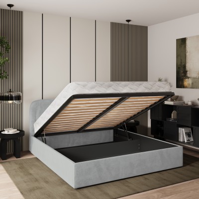 Łóżko tapicerowane BENIRA – Tkanina pluszowa – kolor: Paros