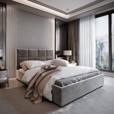 Łóżko tapicerowane LIMENA – Tkanina pluszowa – kolor: Paros