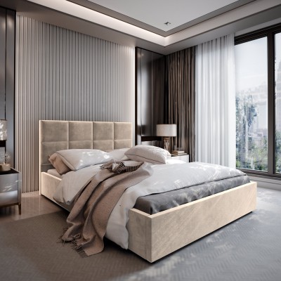 Łóżko tapicerowane LIMENA – Tkanina pluszowa – kolor: Paros