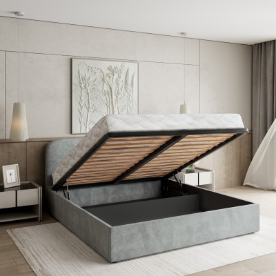 Łóżko tapicerowane RENIVE – Tkanina pluszowa – kolor: Kronos