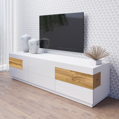 Szafka RTV stojąca SILVANA 206 cm do Salonu pod Telewizor 6 Szuflad - Biały