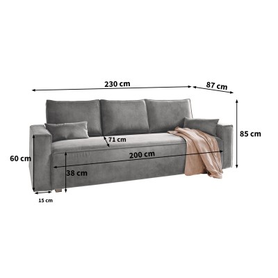 Sofa ALATRI – Tkanina welurowa – kolor: Monolith