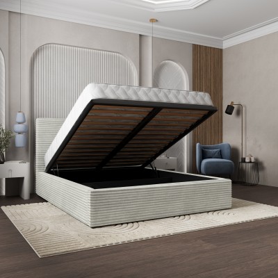 Łóżko Tapicerowane MIRETTI – Tkanina sztruksowa – kolor: Tilia