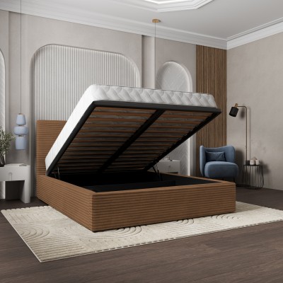 Łóżko Tapicerowane MIRETTI – Tkanina sztruksowa – kolor: Tilia