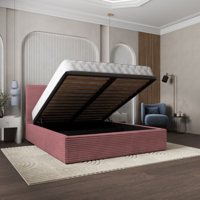 Łóżko Tapicerowane MIRETTI – Tkanina sztruksowa – kolor: Tilia