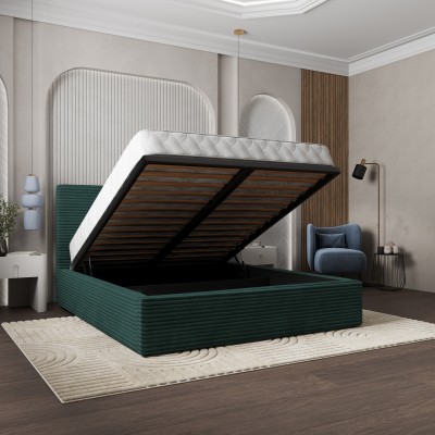 Łóżko Tapicerowane MIRETTI – Tkanina sztruksowa – kolor: Tilia