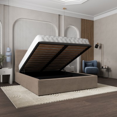 Łóżko Tapicerowane MIRETTI – Tkanina sztruksowa – kolor: Tilia