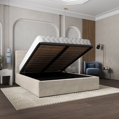 Łóżko Tapicerowane MIRETTI – Tkanina sztruksowa – kolor: Tilia