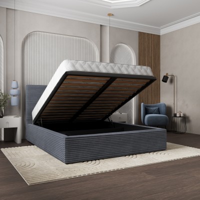 Łóżko Tapicerowane MIRETTI – Tkanina sztruksowa – kolor: Tilia