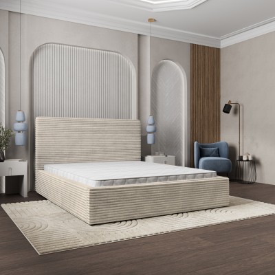 Łóżko Tapicerowane MIRETTI – Tkanina sztruksowa – kolor: Tilia