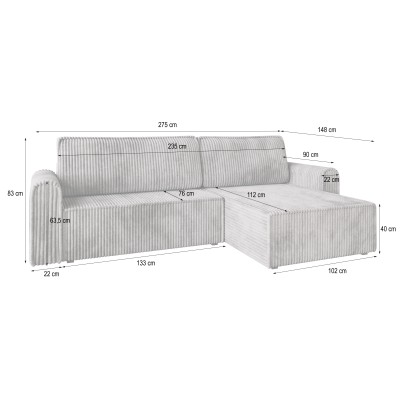 Narożnik VALTINO – Tkanina sztruksowa – kolor: Tilia