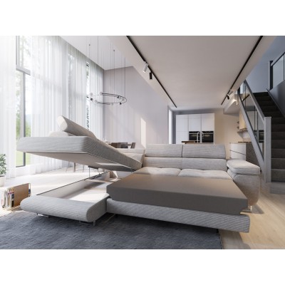 Masseno Narożnik APIRO z funkcją spania i pojemnikiem na pościel Narozniki L, Rozkładana sofa - Szary, POSO 60