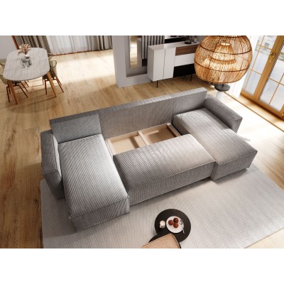 Masseno Narożnik ASPRA z funkcją spania i pojemnikiem na pościel Narozniki U, Rozkładana sofa - Kremowy, POSO 100