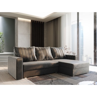 Masseno Narożnik CARL z funkcją spania i pojemnikiem na pościel Narozniki L, Rozkładana sofa - Szary, PAROS 06