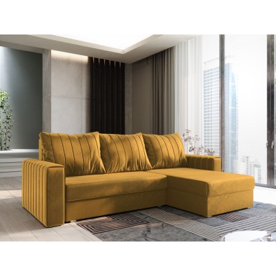 Masseno Narożnik CARL z funkcją spania i pojemnikiem na pościel Narozniki L, Rozkładana sofa - Miodowy, KRONOS 01