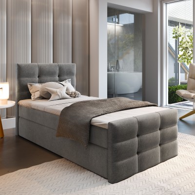 Masseno Łóżko pojedyncze AMON z pojemnikiem na pościel 80x200 cm Młodzieżowe Kontynentalne Jednoosobowe - Szary, COSMIC 160