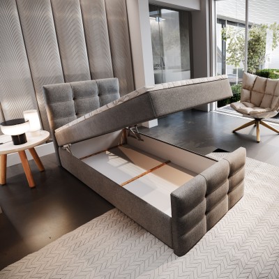 Masseno Łóżko pojedyncze AMON z pojemnikiem na pościel 80x200 cm Młodzieżowe Kontynentalne Jednoosobowe - Szary, COSMIC 160