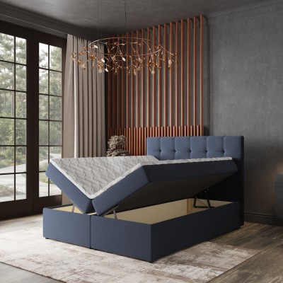 Masseno Łóżko kontynentalne PALMA z pojemnikiem na pościel 140x200 cm - Niebieski, SORO 76