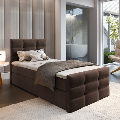 Masseno Łóżko pojedyncze AMON z pojemnikiem na pościel 90x200 cm Młodzieżowe Kontynentalne Jednoosobowe - Brązowy, COSMIC 800