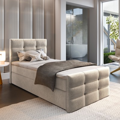 Masseno Łóżko pojedyncze AMON z pojemnikiem na pościel 100x200 cm Młodzieżowe Kontynentalne Jednoosobowe - Beżowy, COSMIC 10