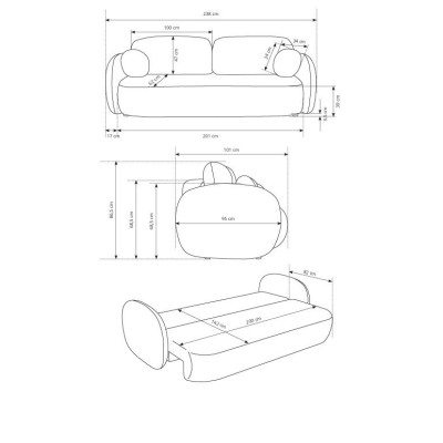 Sofa AMICO – Tkanina plecionka – kolor: Aragon