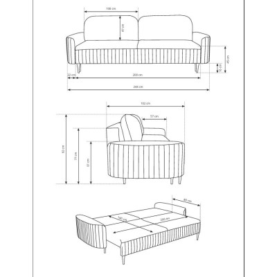 Sofa FILO – Tkanina welurowa – kolor: Salvador
