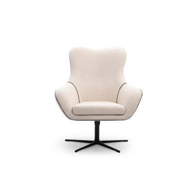 Fotel Obrotowy SOGNO do Salonu Tapicerowany Wygodny Komfortowy Styl Nowoczesny Tkanina bucle Beżowy